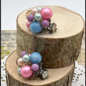 Vintage Pastel Colorful Beaded Clip-On Earrings